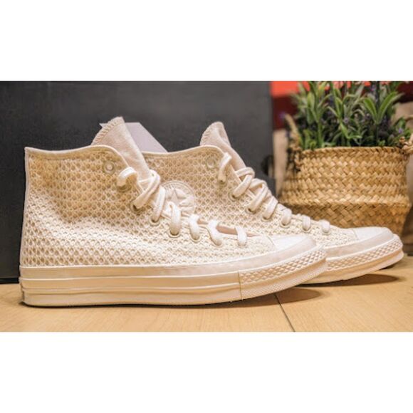 Converse Chuck 70 White & Lilac Crochet Knit Unisex High Top Shoes W9.5 M7.5 NIB - Picture 4 of 13